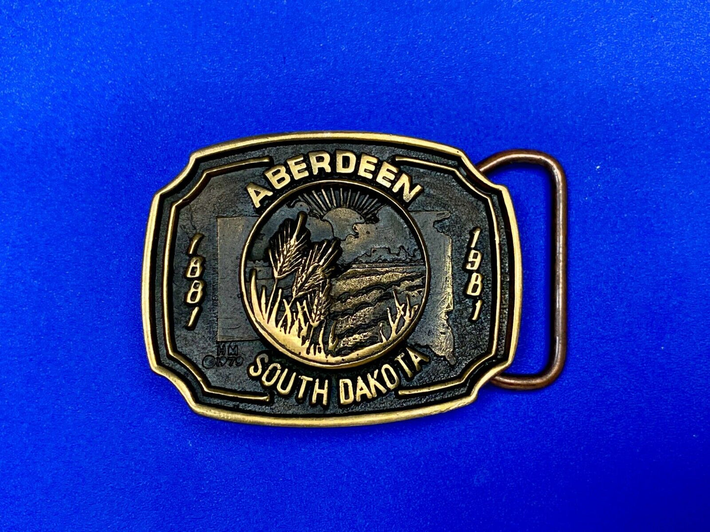 Vintage 1979 Aberdeen South Dakota 1889 Heritage Mint Solid Brass Belt Buckle