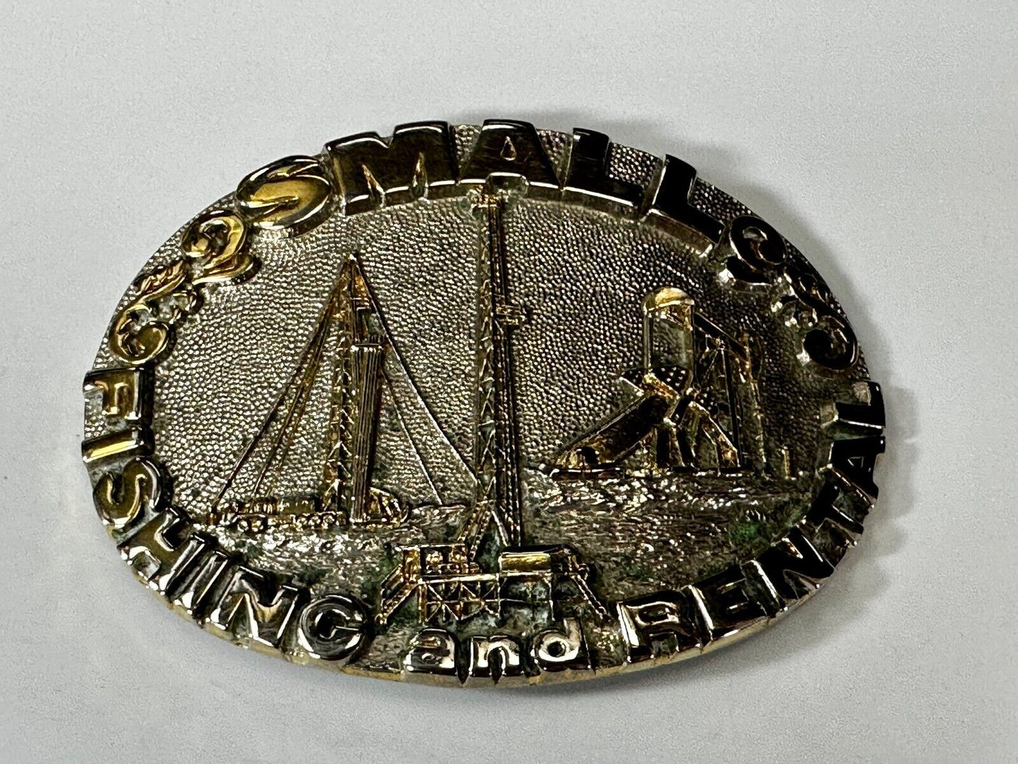 2 Small Fishing And Rental 24K Gold Plated Off Shore Oil Rig Belt Buckle By Adm