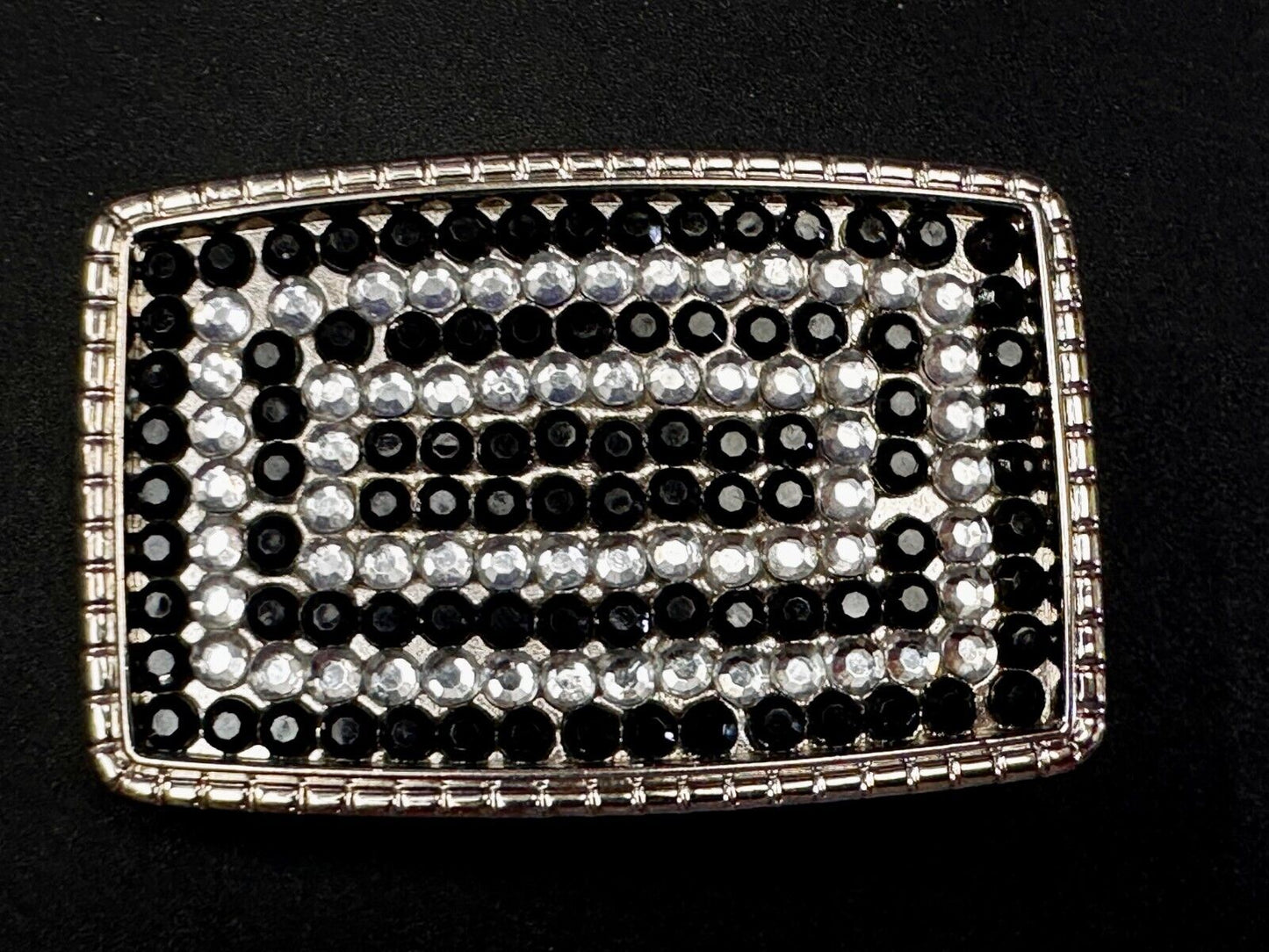 Beautiful Black and Clear Rhinestone Covered Rectangular Fashion Belt Buckle