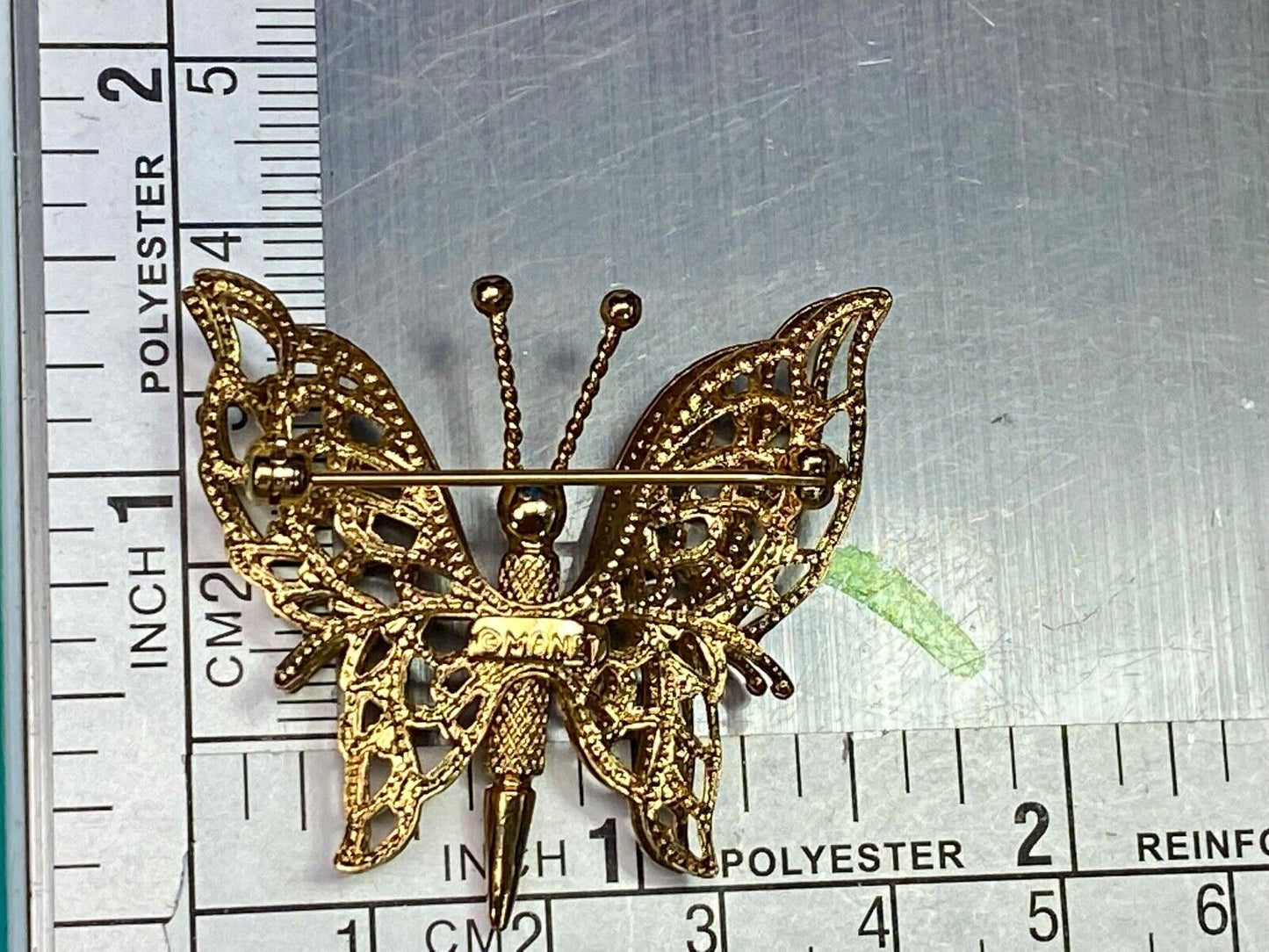 Vintage 1970'S Signed Monet Double-Wing Butterfly Gold Tone Brooch Pin