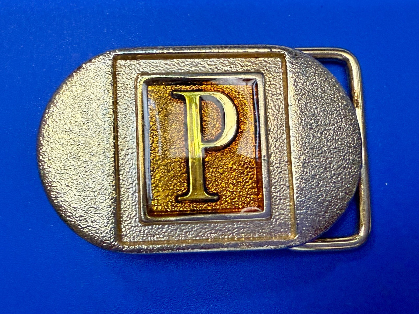 Vintage Custom Initial Letter P Two Tone Lee N.Y Small Belt Buckle