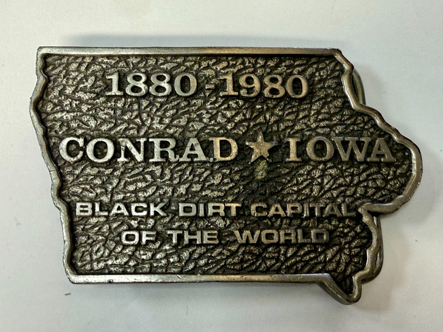 Black Dirt Capital of the World Conrad Iowa 1880-1980 Centennial Belt Buckle