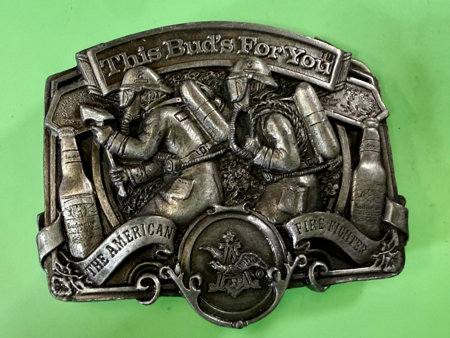 This Bud's For You The American Fire Fighter Anheuser-Busch Inc 1987 Belt Buckle