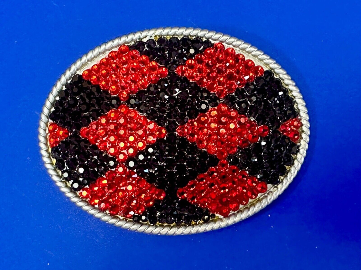 Black & Red rhinestone Checkerboard pattern covering 3.75" wide belt buckle