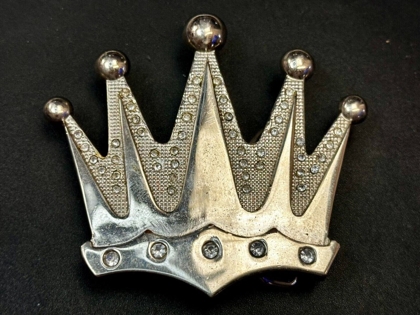 Beautiful Cutout CROWN Five Pointed Figural Rhinestone Accented Belt Buckle
