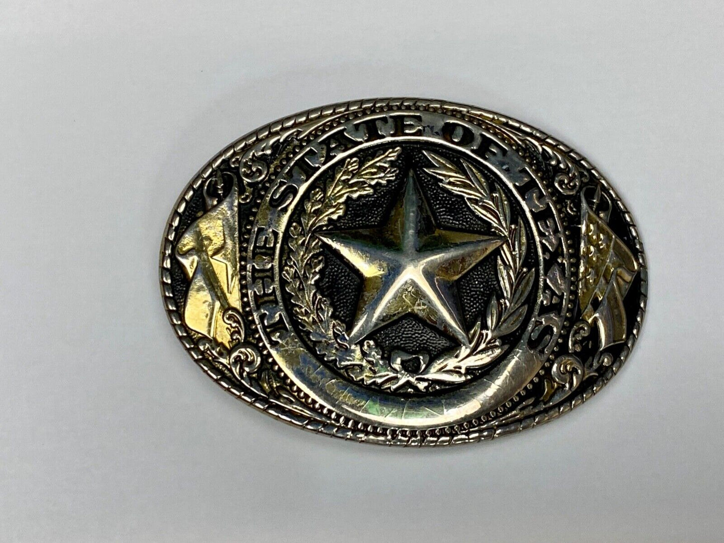 The Great State Of Texas Star & Olive Branch Western Oval Belt Buckle Stamped W