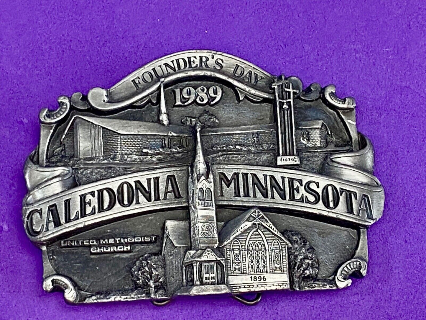 Vintage 1989 - Founder’s Days Caledonia MN belt buckle United Methodist Church
