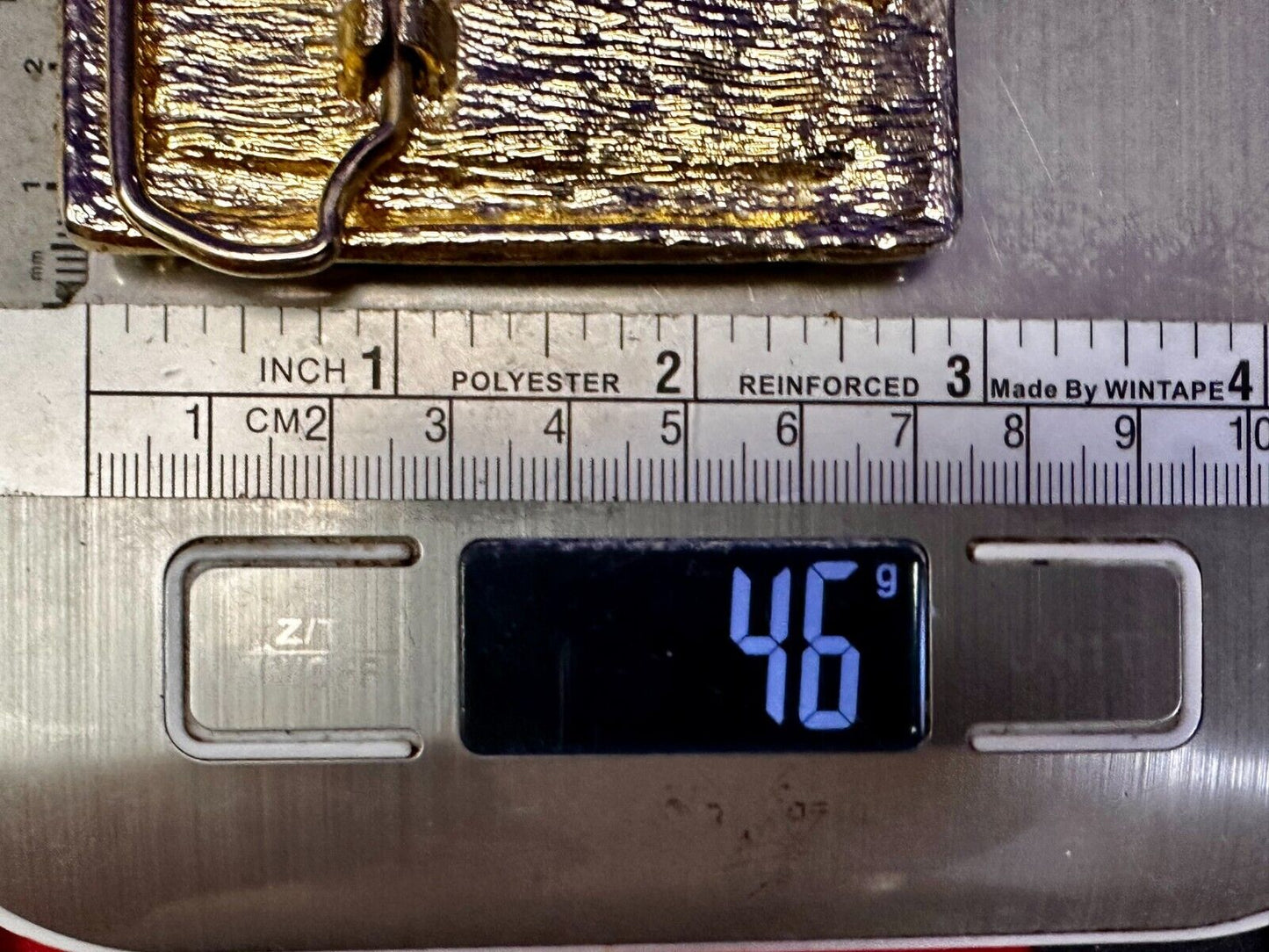 Vintage Artisan Handcrafted Cut & Polished Stone Slab In Gold Tone Belt Buckle
