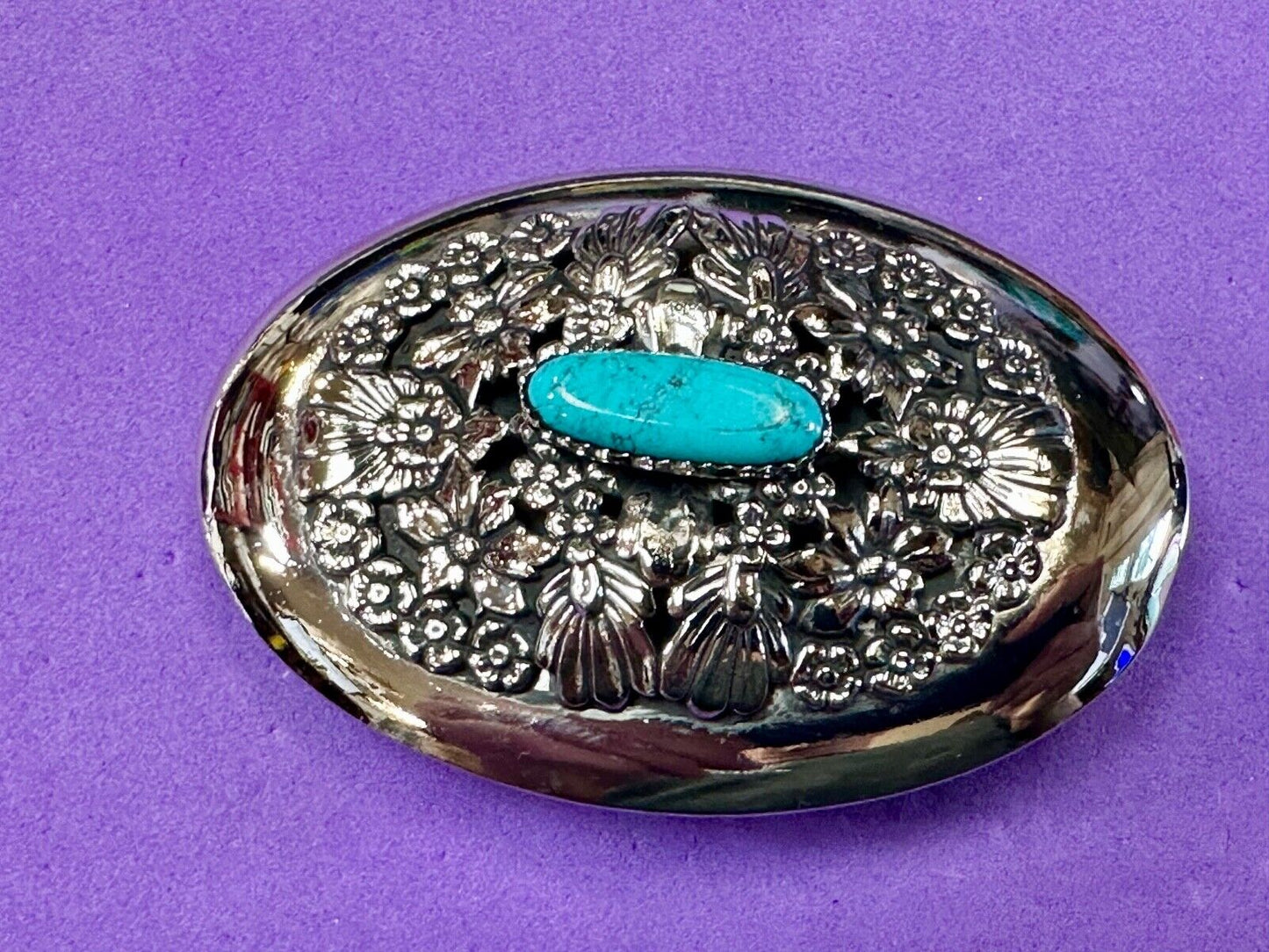 BC - B Cayaditto Zuni Native American Indian turquoise cab stone belt buckle
