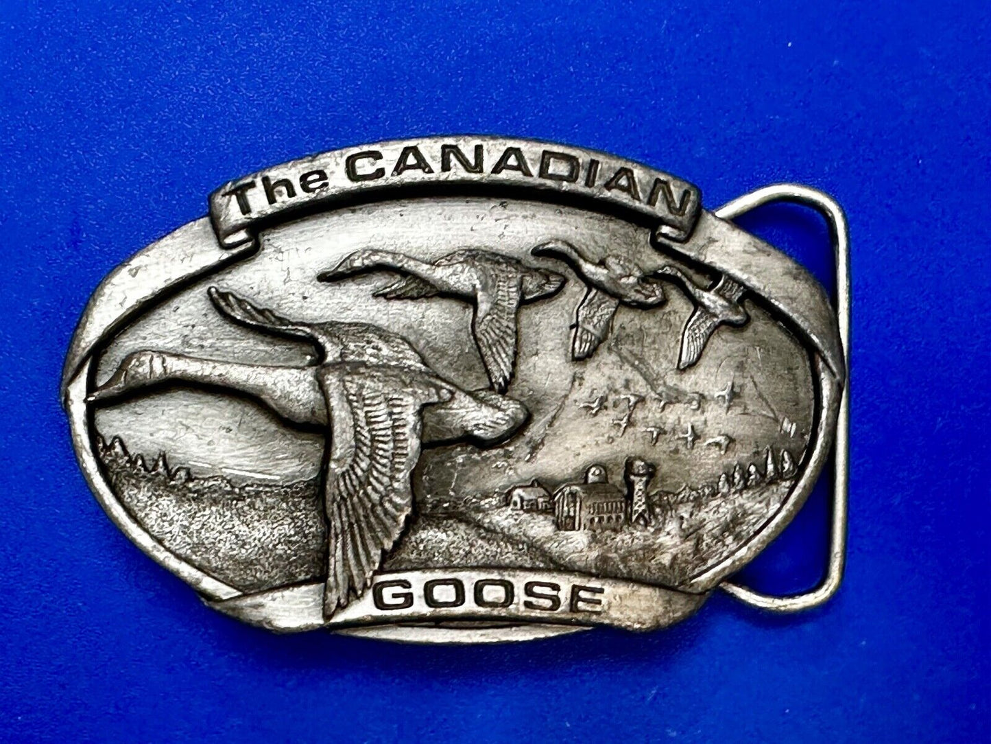 The Canadian Goose Migrating Flying Brass Vintage 1983 Belt Buckle by Bergamot