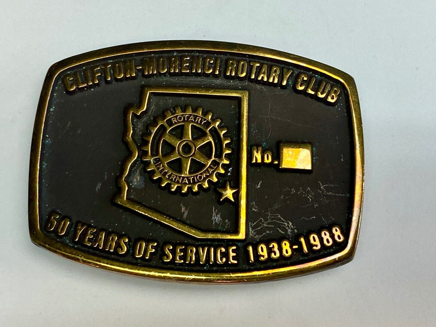 Vintage Clifton Morenci Rotary Club 50 years of service celebration belt buckle