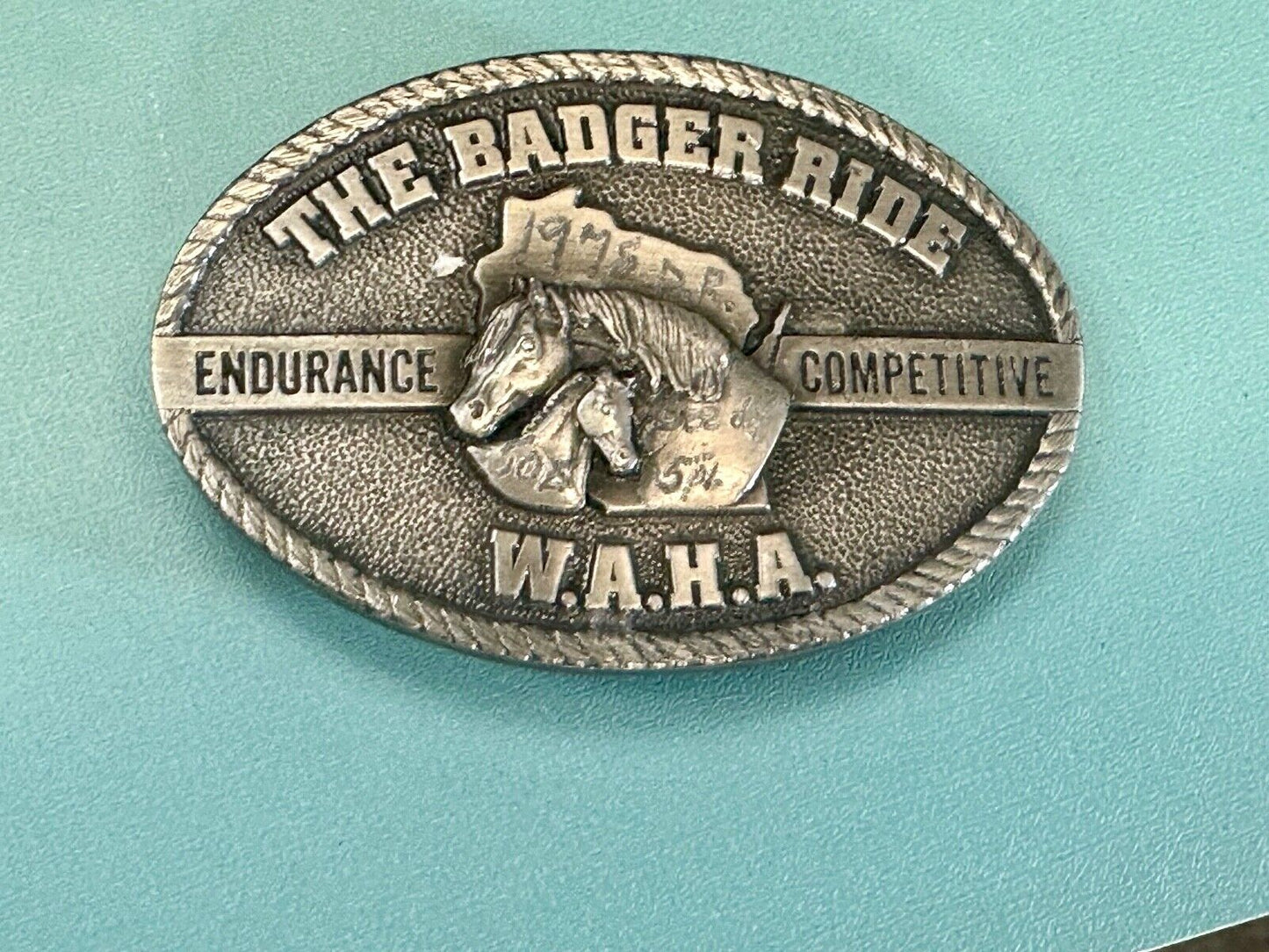 The Badger Ride WAHA Endurance Completive WI Arabian Horse Assn belt buckle
