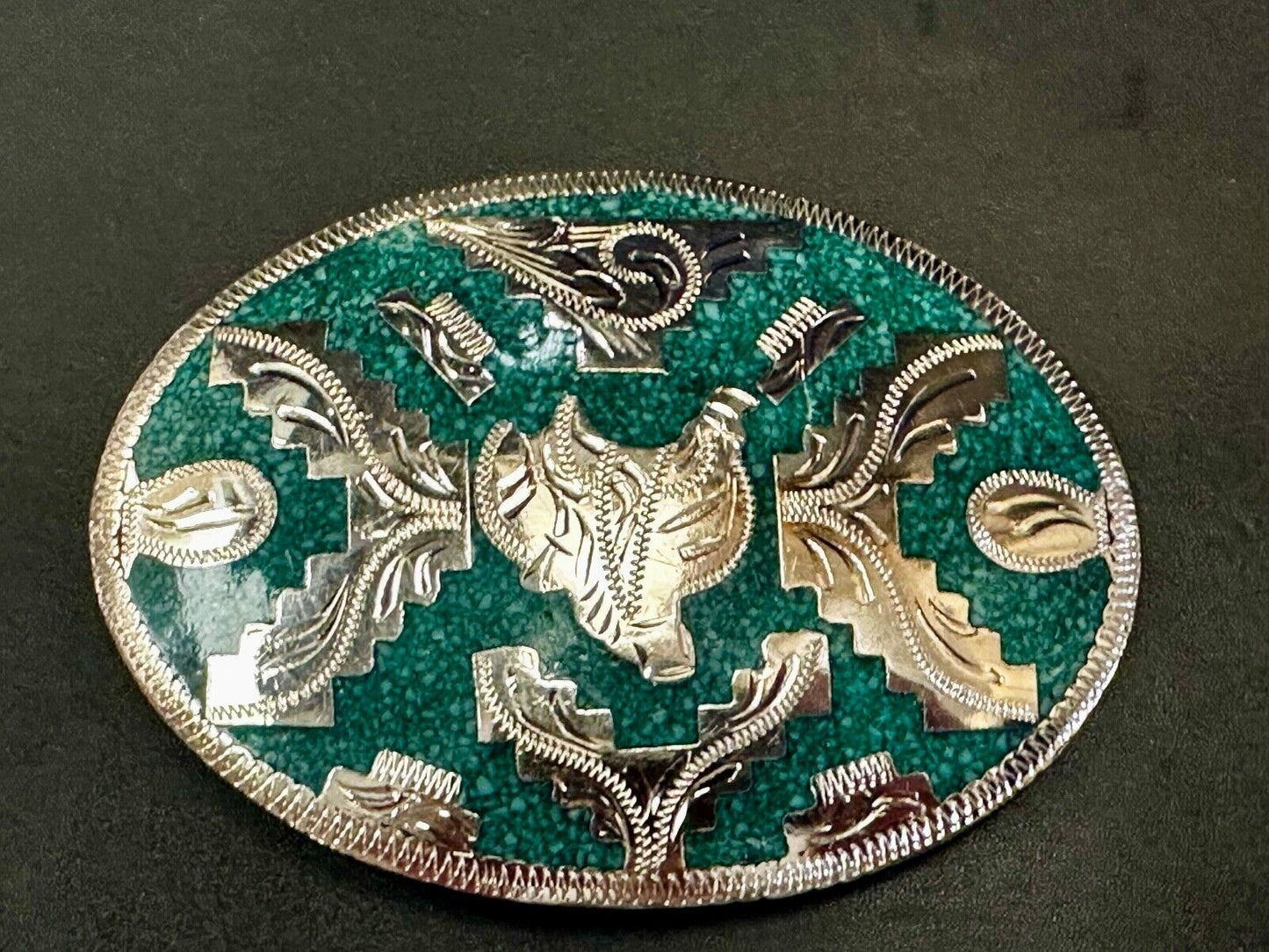 Beautiful Horse Saddle Alpaca Inlaid Southwestern Belt Buckle see magnified view