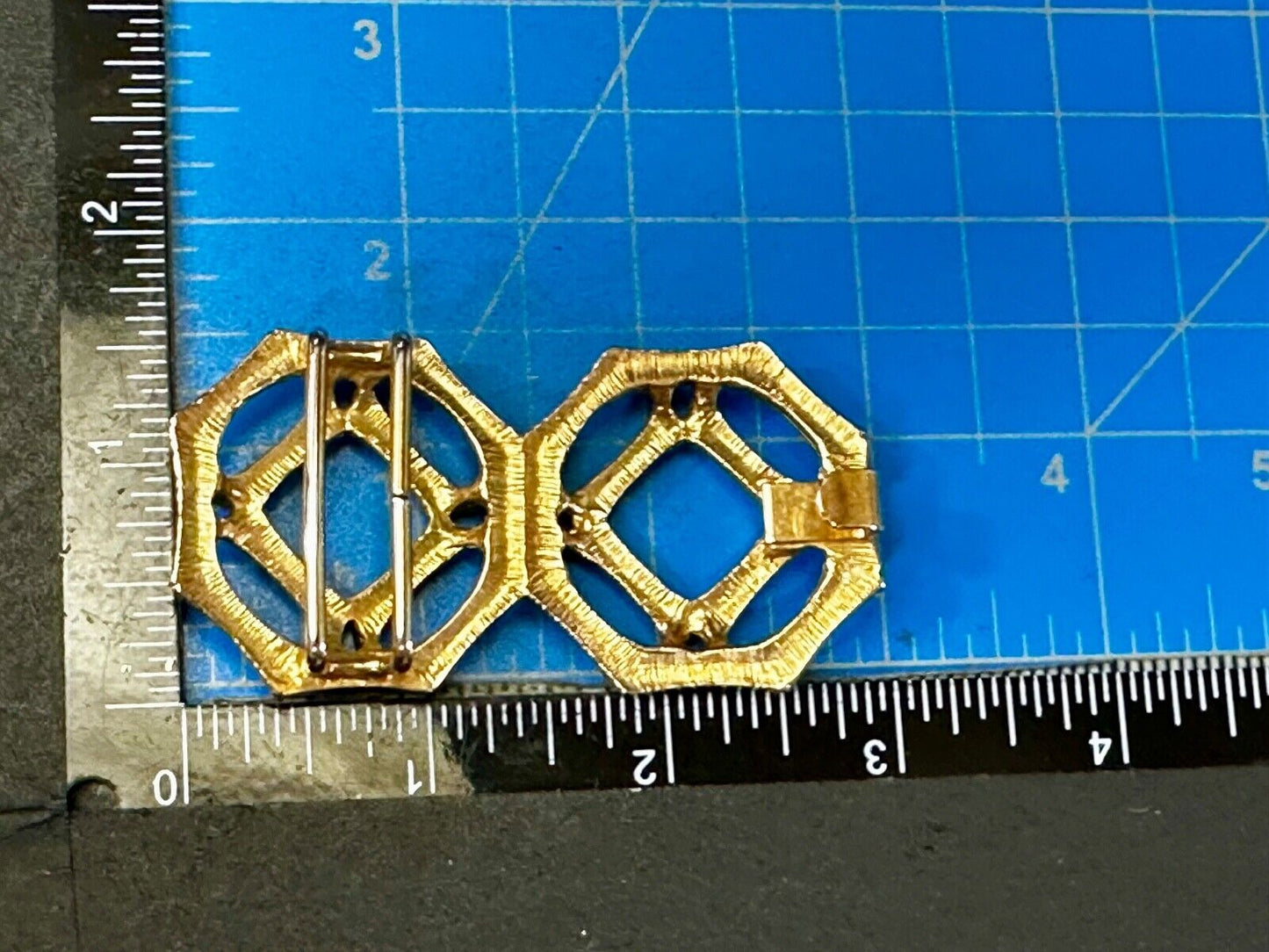 Bamboo Pattern Design See Through 3" wide Gold Tone Vintage Belt Buckle