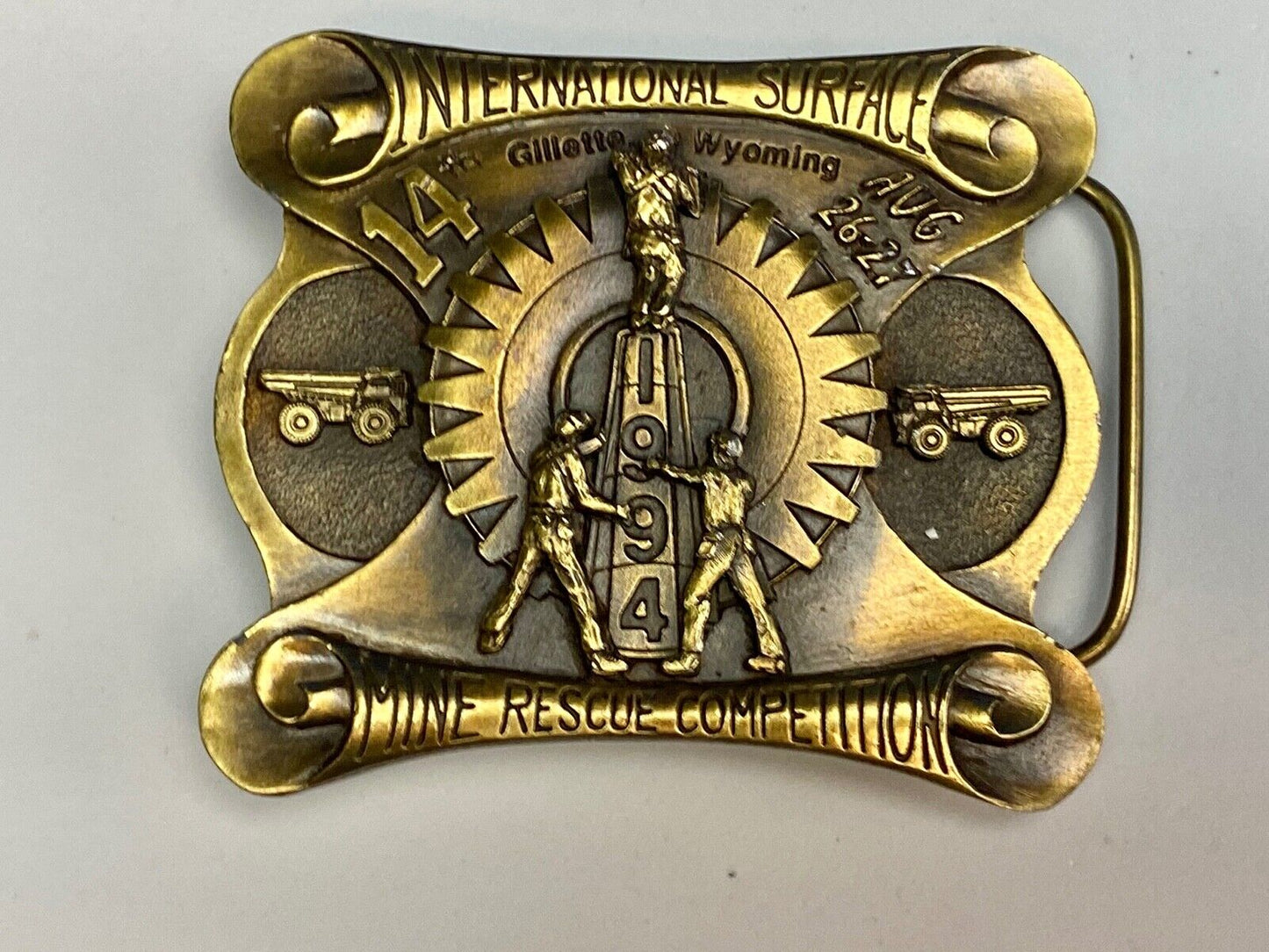 Vintage 1994 - International Surface Mine rescue competition belt buckle OWNCO