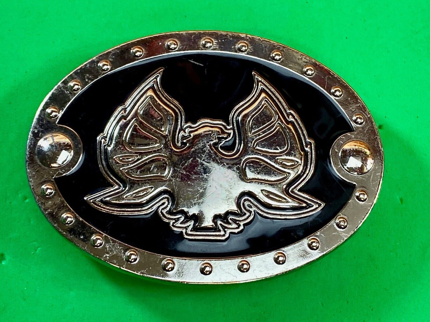 Unknown To Me Black And Silver Pattern Eagle Studded Game Or Logo Belt Buckle