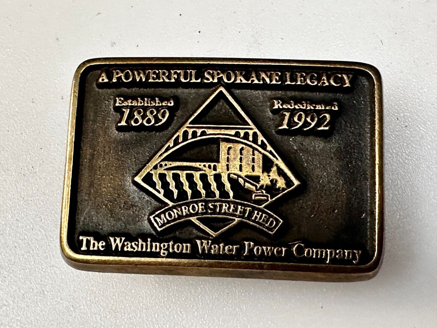 The Washington Water Power Co Spokane Solid Brass 1992 Commemorative Belt Buckle