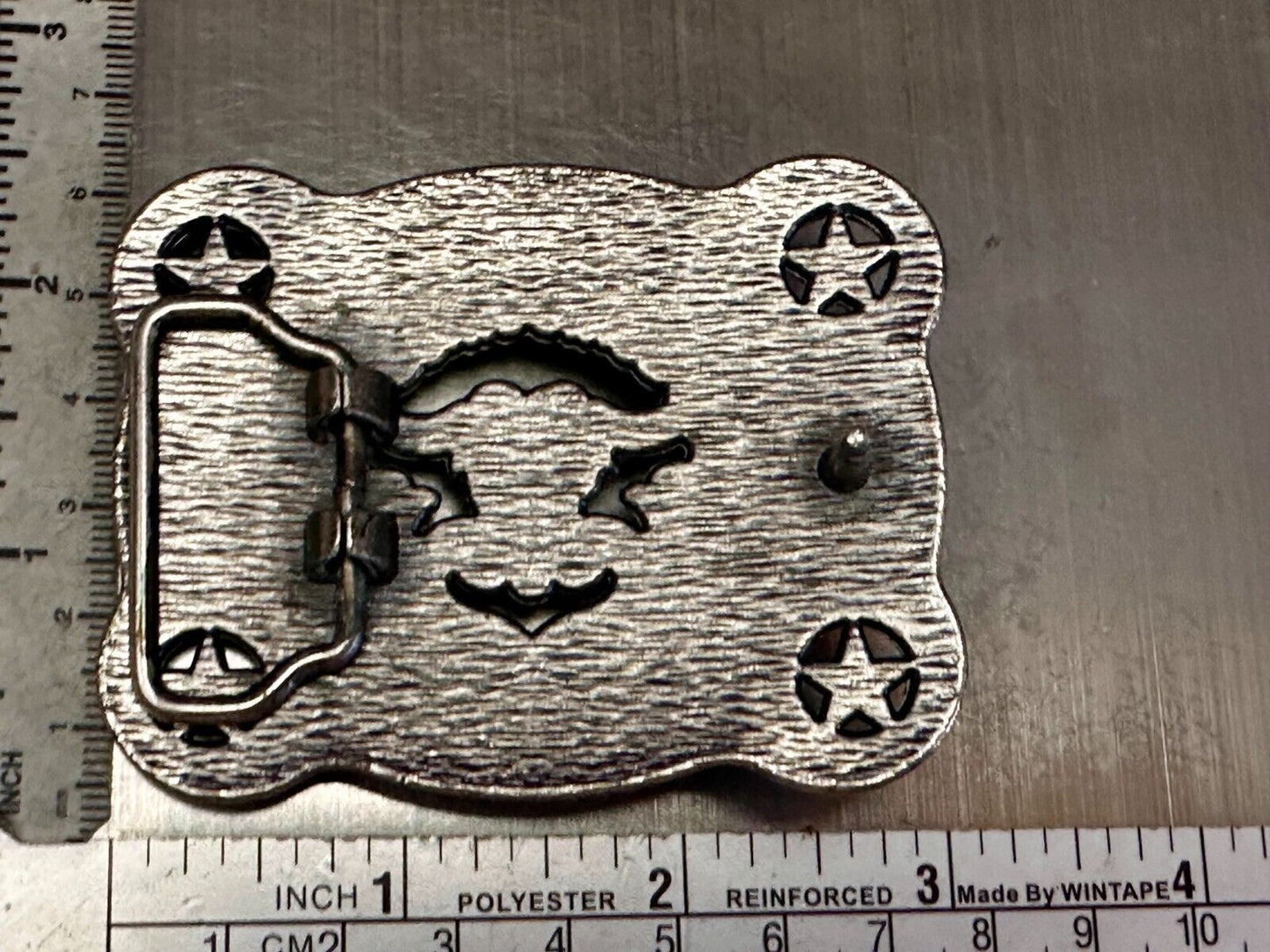 Texas Longhorn Steer / Corner Stars - Engravable Blank Award Scroll Belt Buckle
