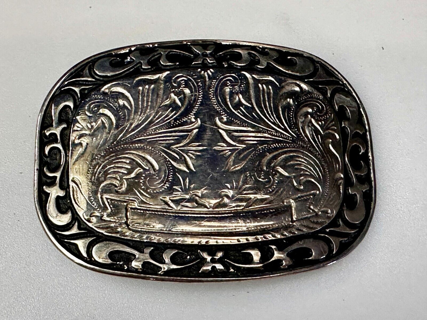 Vintage Blank Award Ribbon Scroll To Engrave Flower Swirl Design Belt Buckle
