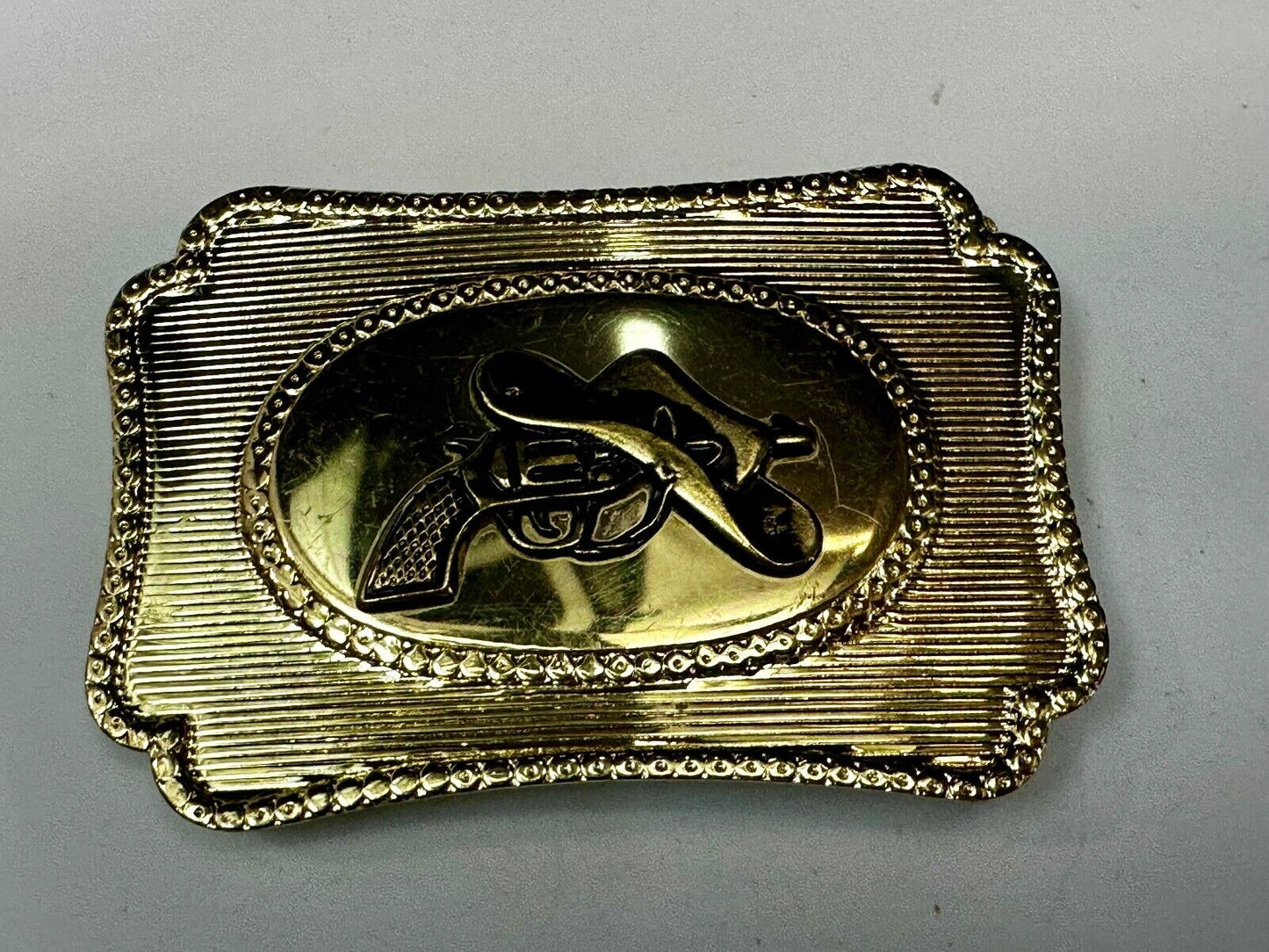 Vintage Cowboy Hat & Revolver Pistol Western Belt Buckle Cap Gun Buckle