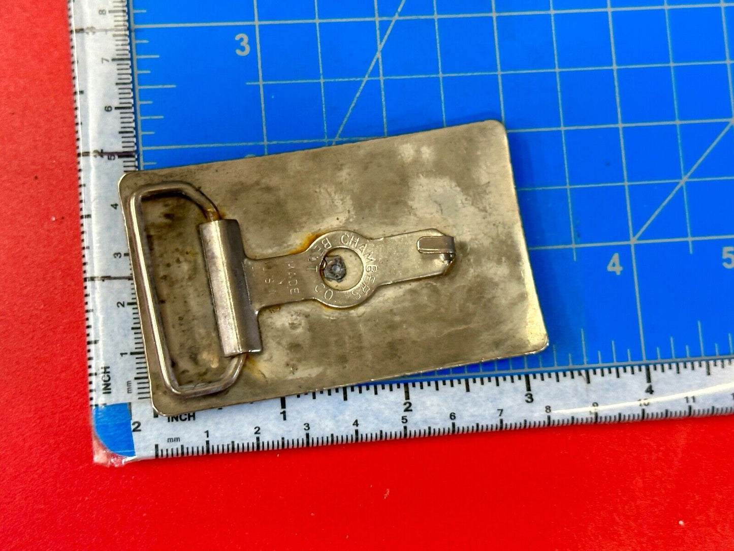 Vintage Chambers cattle branding symbols belt buckle - no center