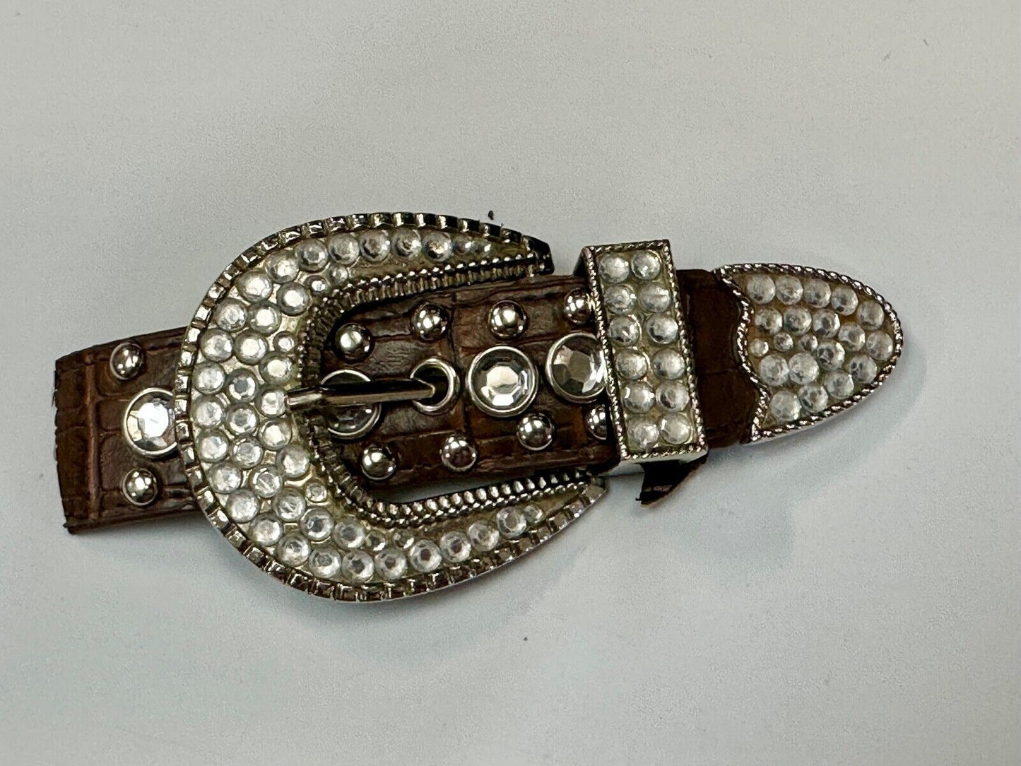Three Piece western silver tone rhinestone ranger set belt buckle tip & keeper