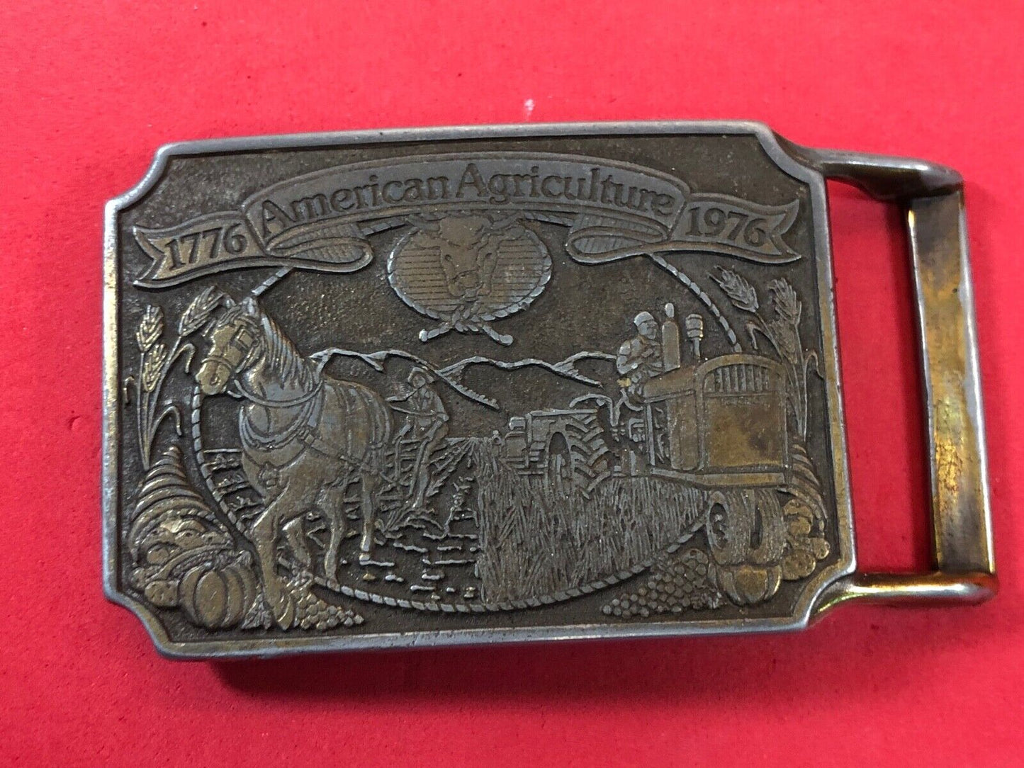 200 year celebration of American farming agriculture belt buckle gift from ORTHO
