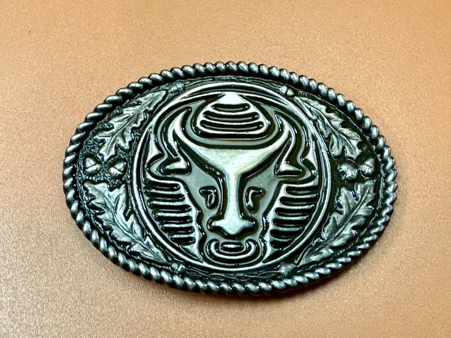 The Longhorn cow steer with nose ring Vintage rope boarder belt buckle