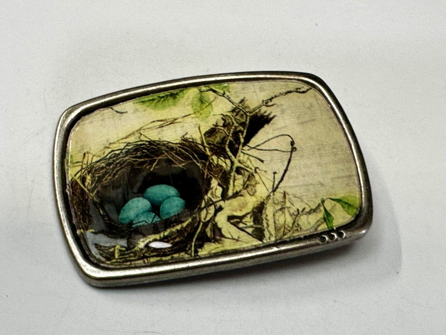 Birds Nest Blue Egg Art Inspired Nature Scene Rectangular Vintage Belt Buckle