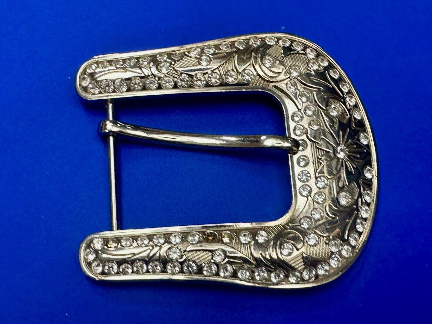 Vintage Black Diamond silver tone ranger style Belt Buckle - Missing rhinestone