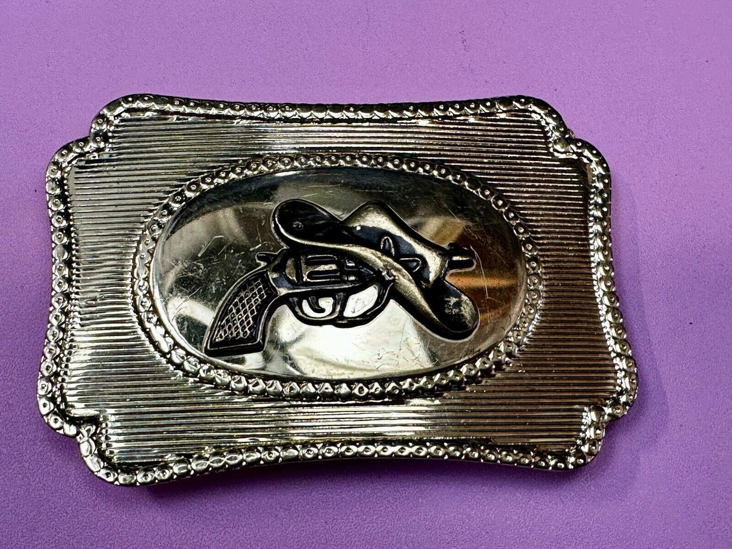 Vintage Cowboy Hat & Revolver Pistol Western Belt Buckle Cap Gun Buckle