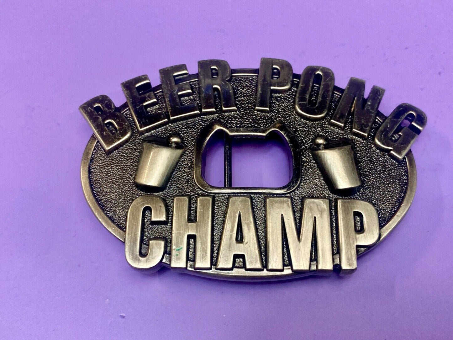 Beer Pong Champion Champ & Integrated Bottle Opener Belt Buckle College Gag Gift