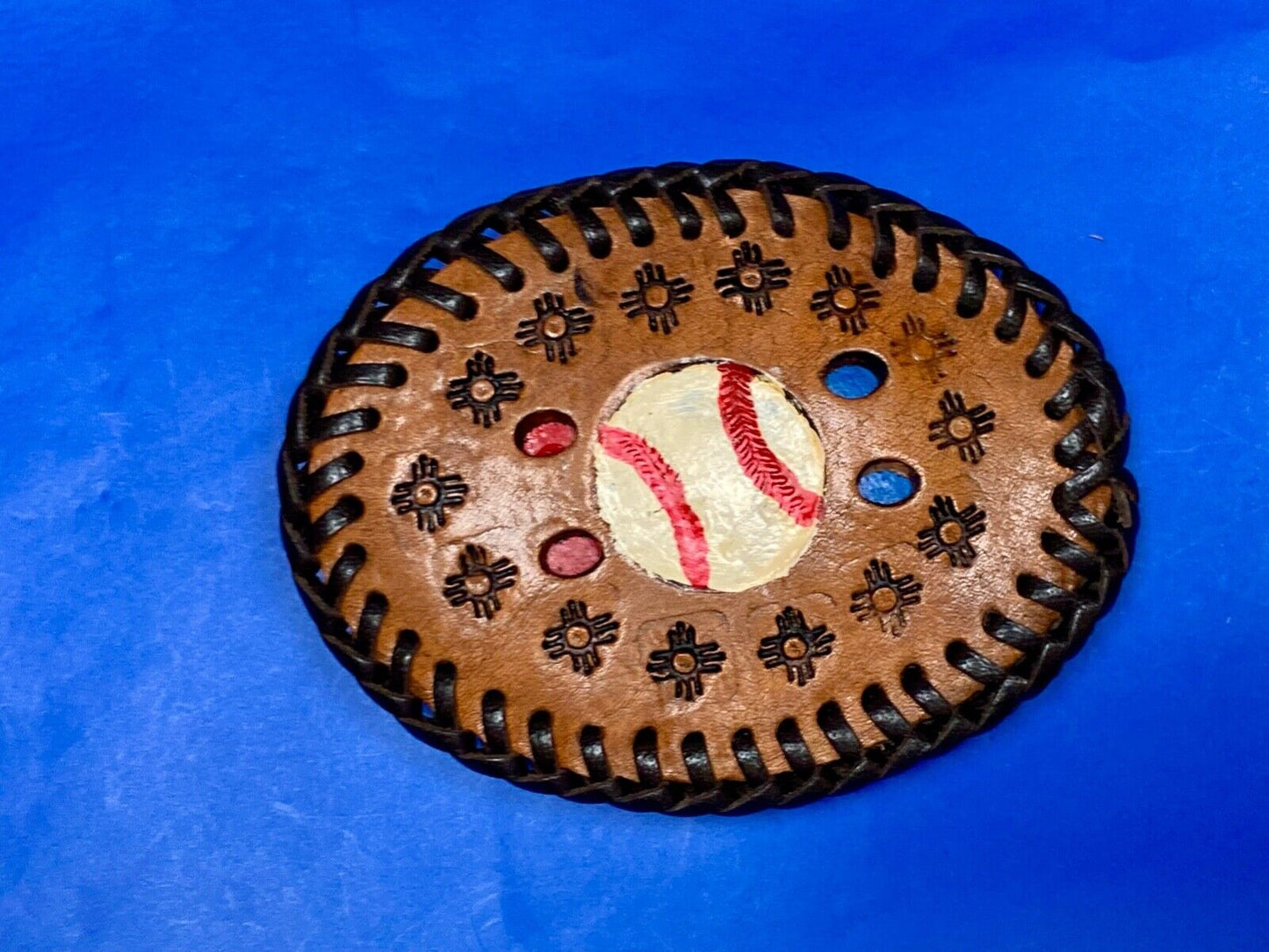 Vintage Baseball Brown Leather Hand Stitched Oval Belt Buckle - Ultimate Fan