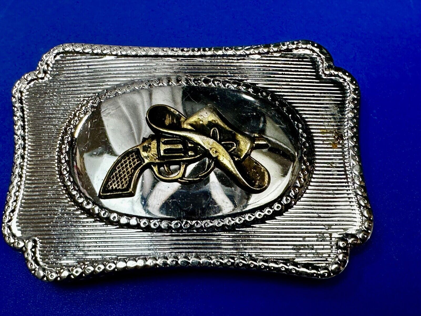 Vintage Cowboy Hat & Revolver Pistol Western Belt Buckle Cap Gun Buckle