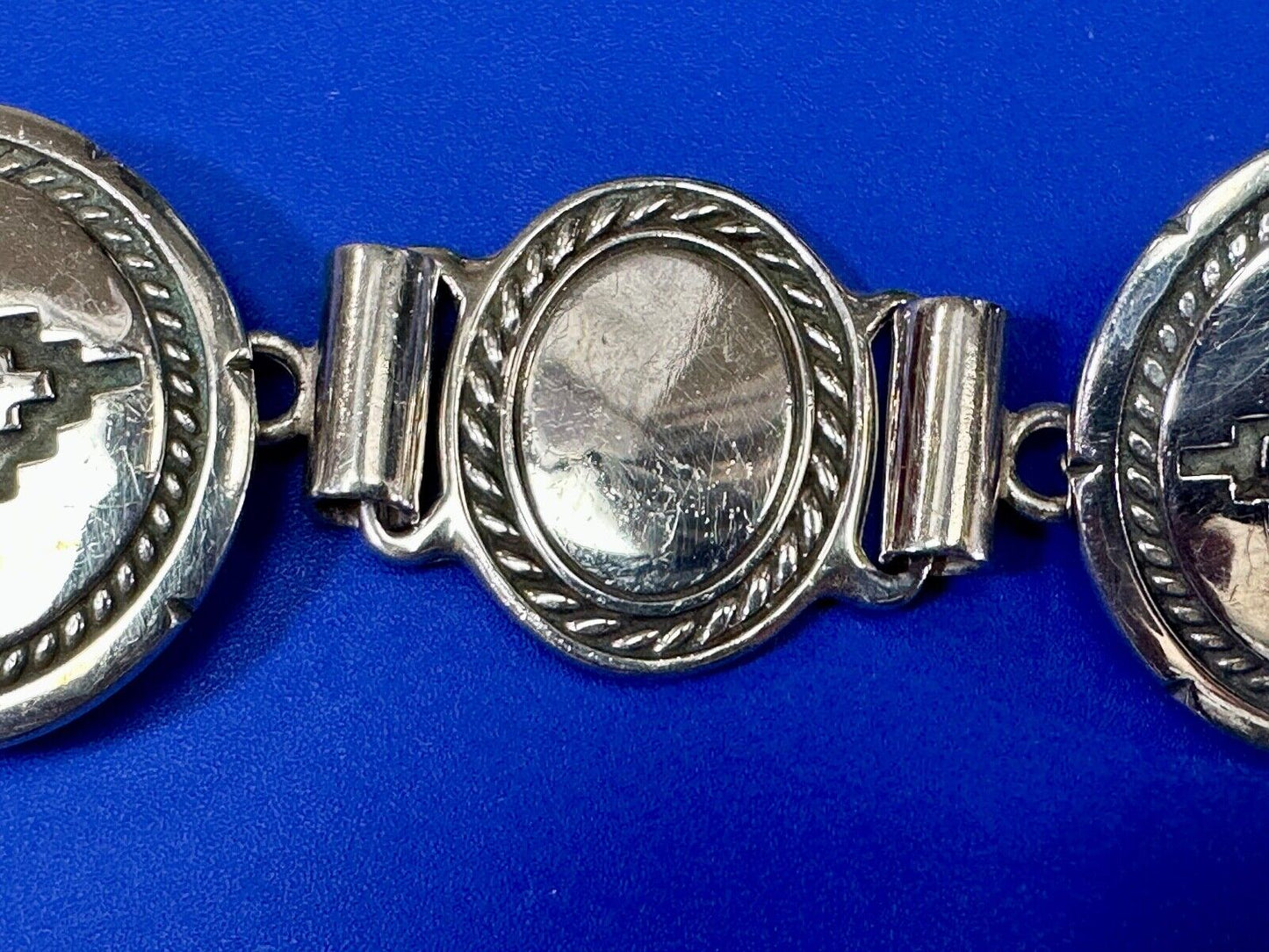 Antique 900 Silver three piece 5" wide southwest concho pattern belt buckle