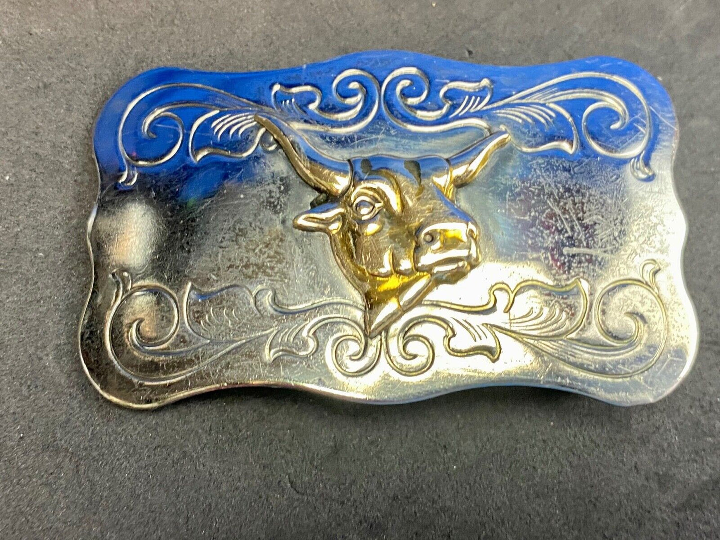 Vintage Chaimbers Nickel Silver Cow Steer Head bust belt buckle
