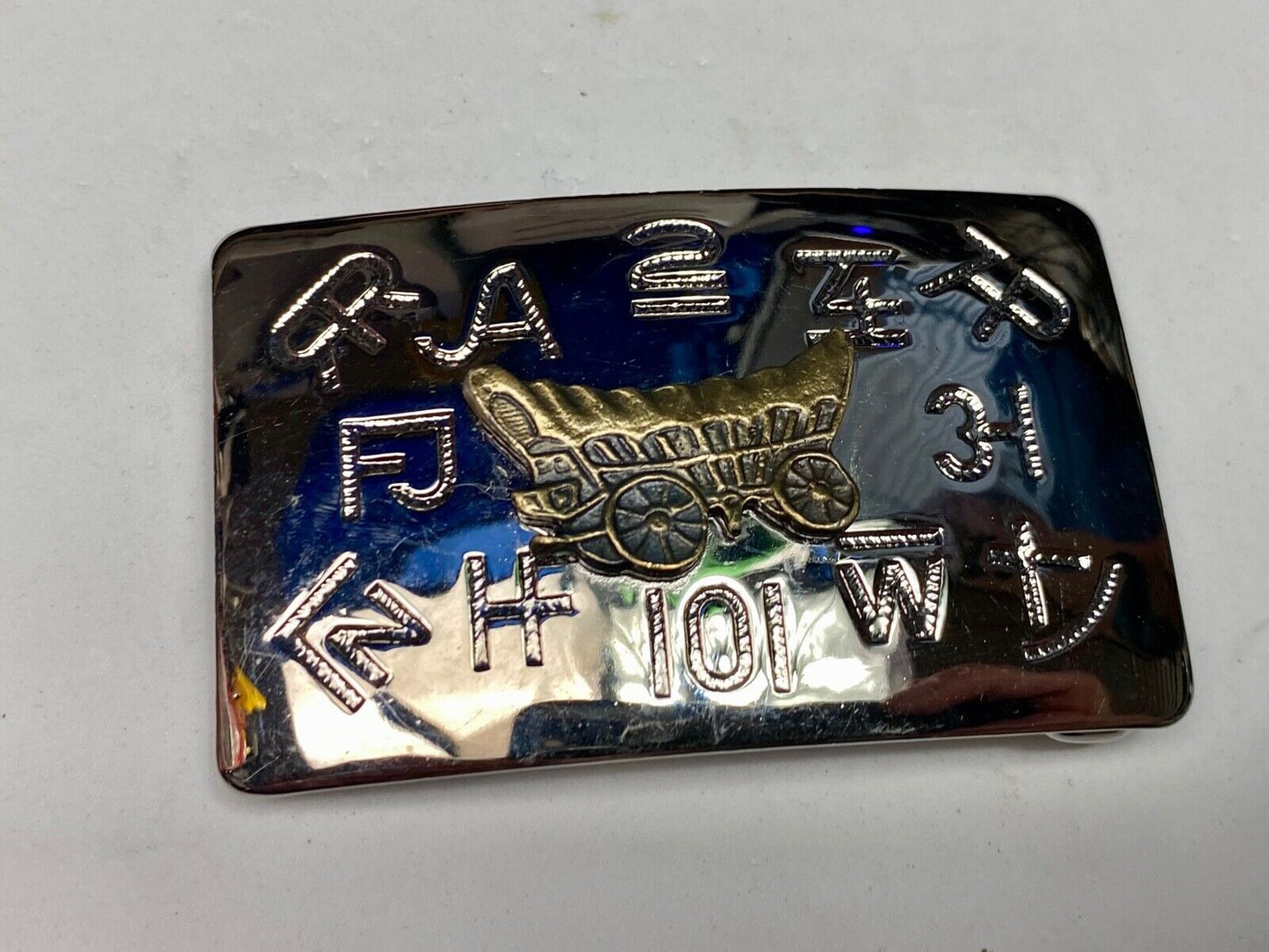 Vintage Belt Buckle Covered Wagon Cattle Brands Symbols Chambers Belt Co. U.S.A