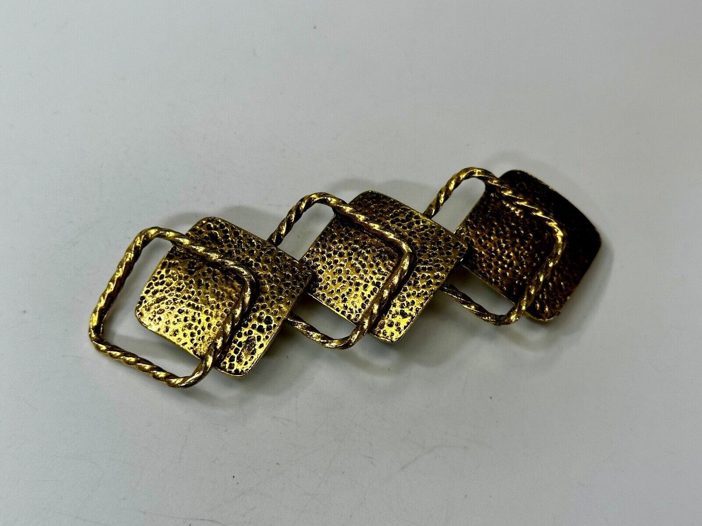 Three Diamond Shape Cutout Hippy Large Gold Tone Vintage Belt Slide Buckle