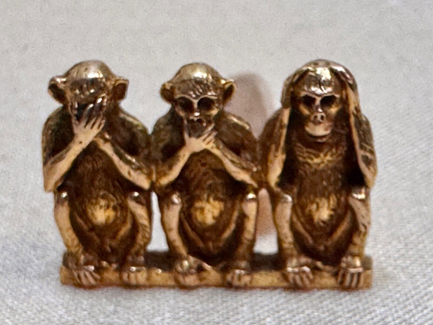 Three Wise Monkeys Speak, See, Hear No Evil Antique 14K Gold Single Cufflink 6g