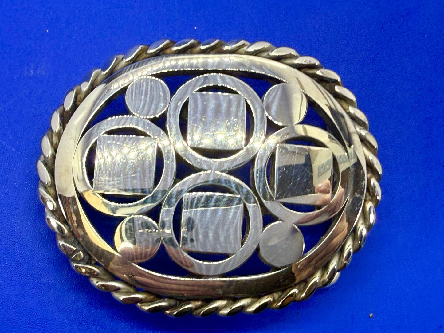 Artisan Welder Art Abstract Open Work Circle Square Pattern Vintage Belt Buckle