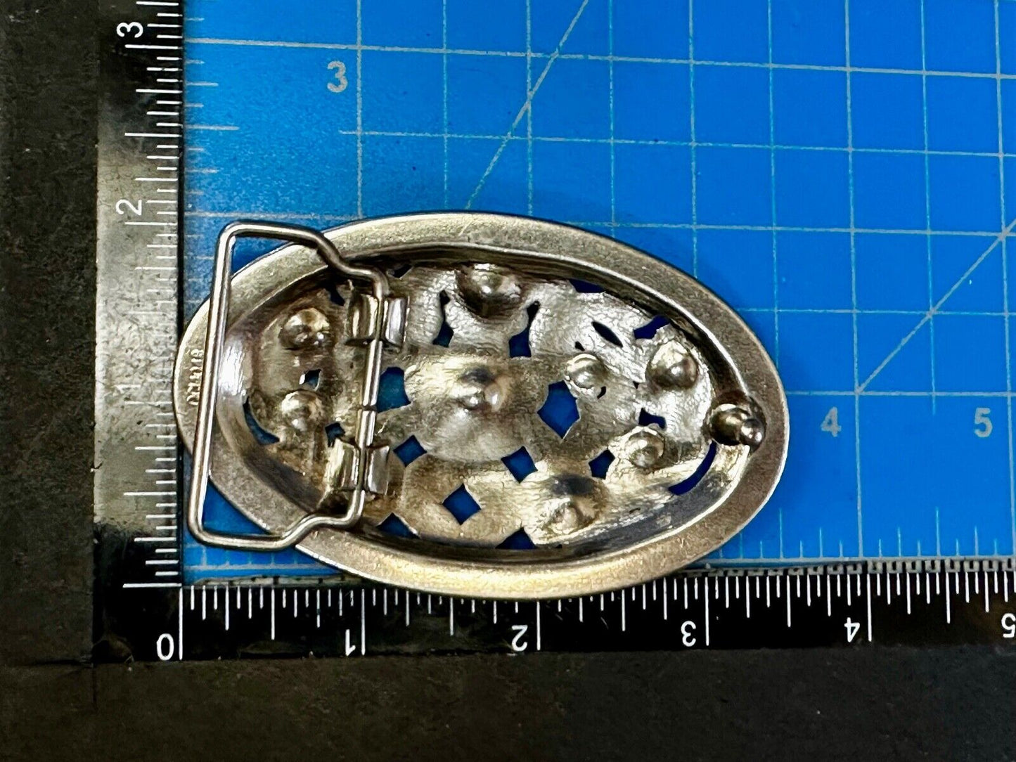 Swirl Flower Ornate Openwork Rhinestone Border Accent Silver Tone Belt Buckle