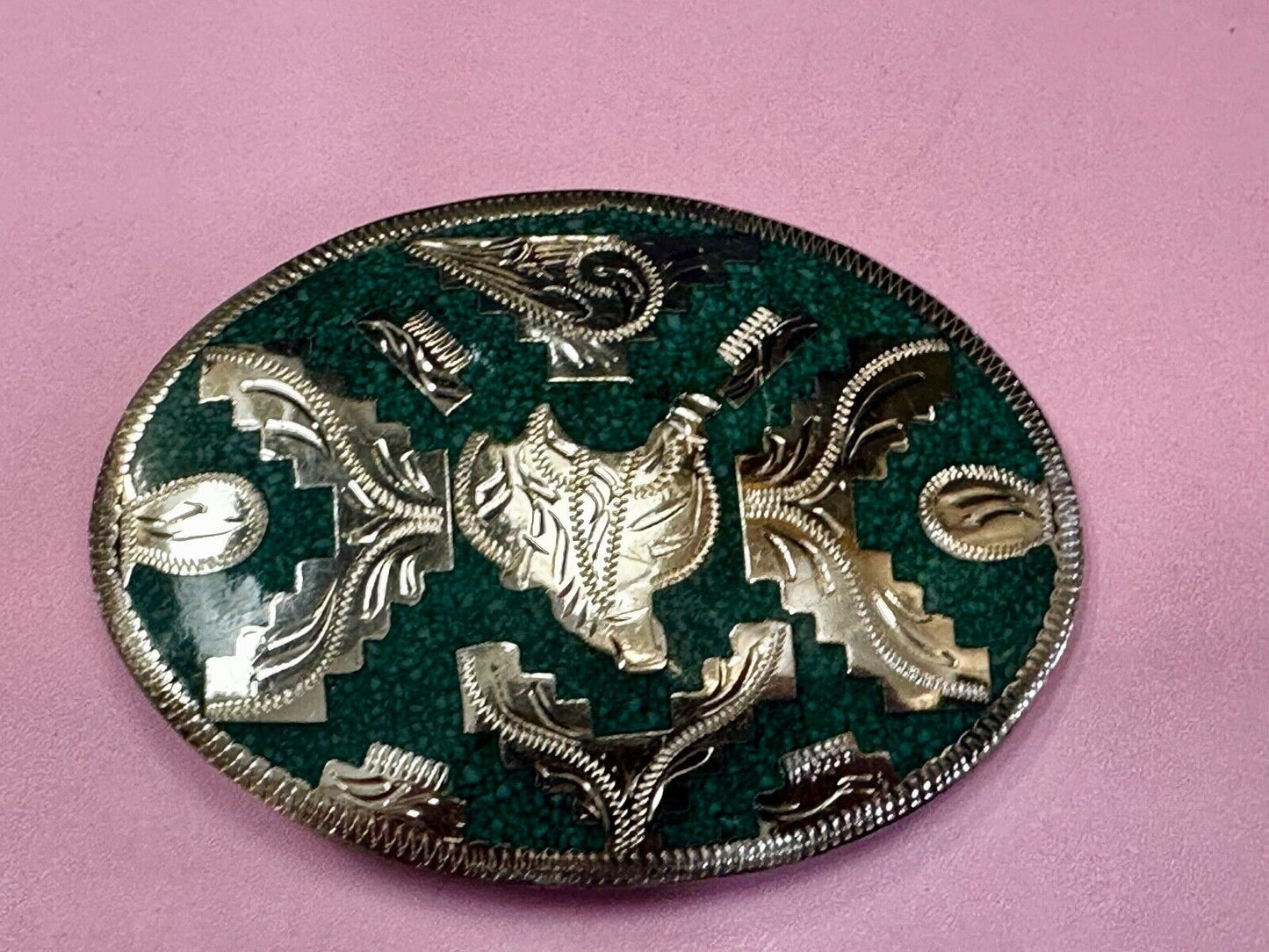Beautiful Horse Saddle Alpaca Inlaid Southwestern Belt Buckle see magnified view