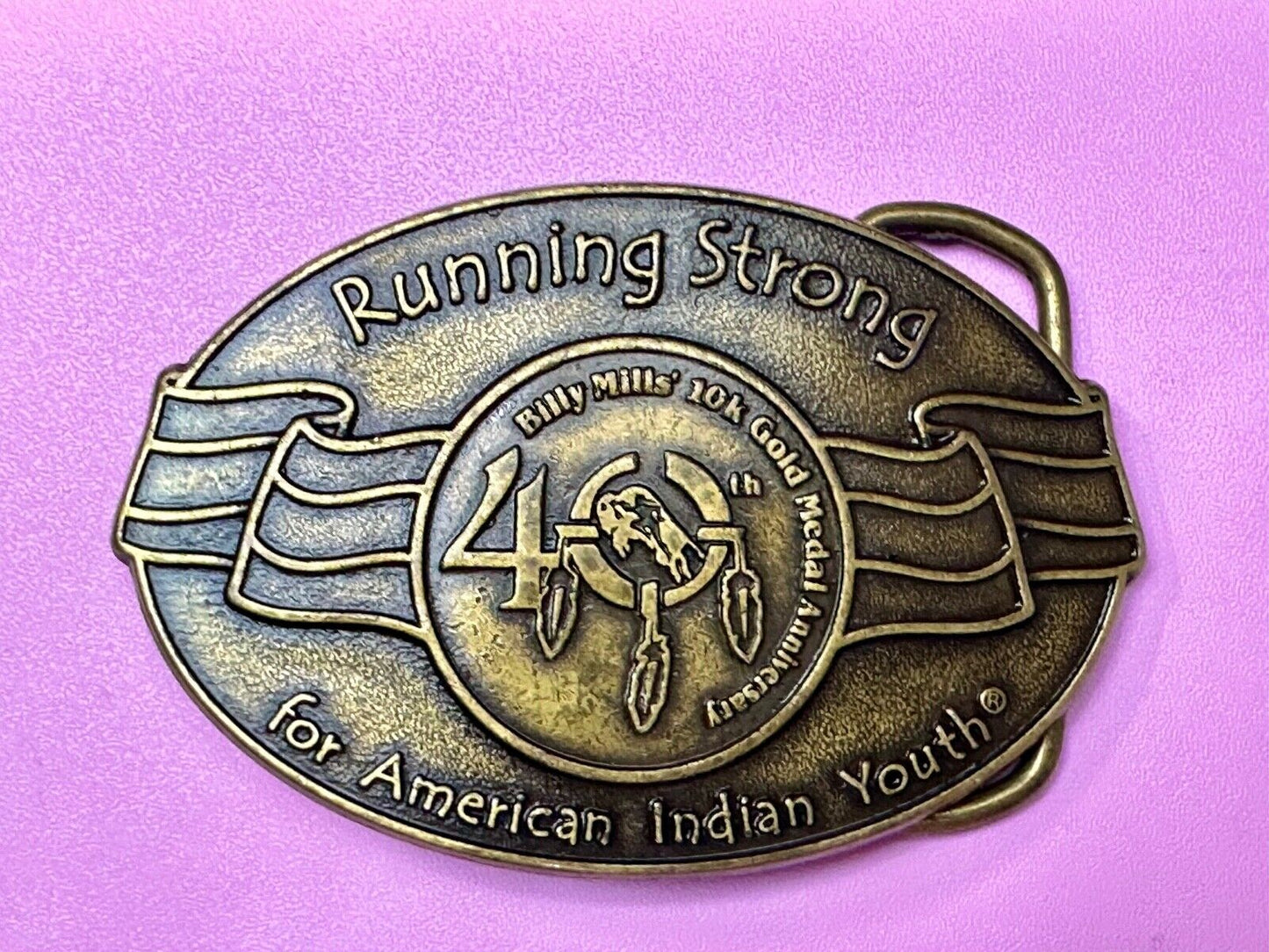40 years! Native American Indian Youth Running Strong belt buckle