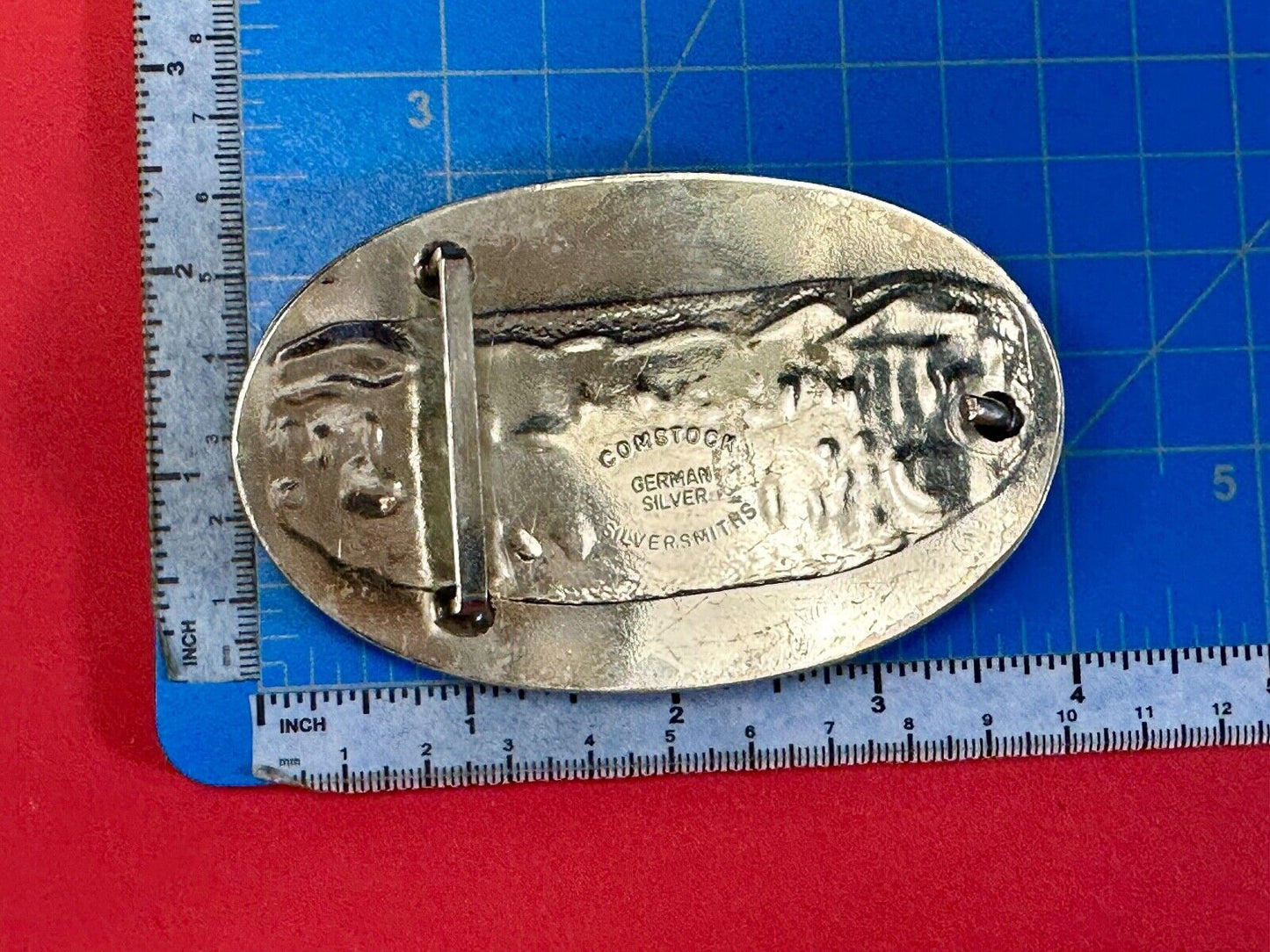 Vintage COMSTOCK CUTTING HORSE Hand Engraved German Silver Belt Buckle