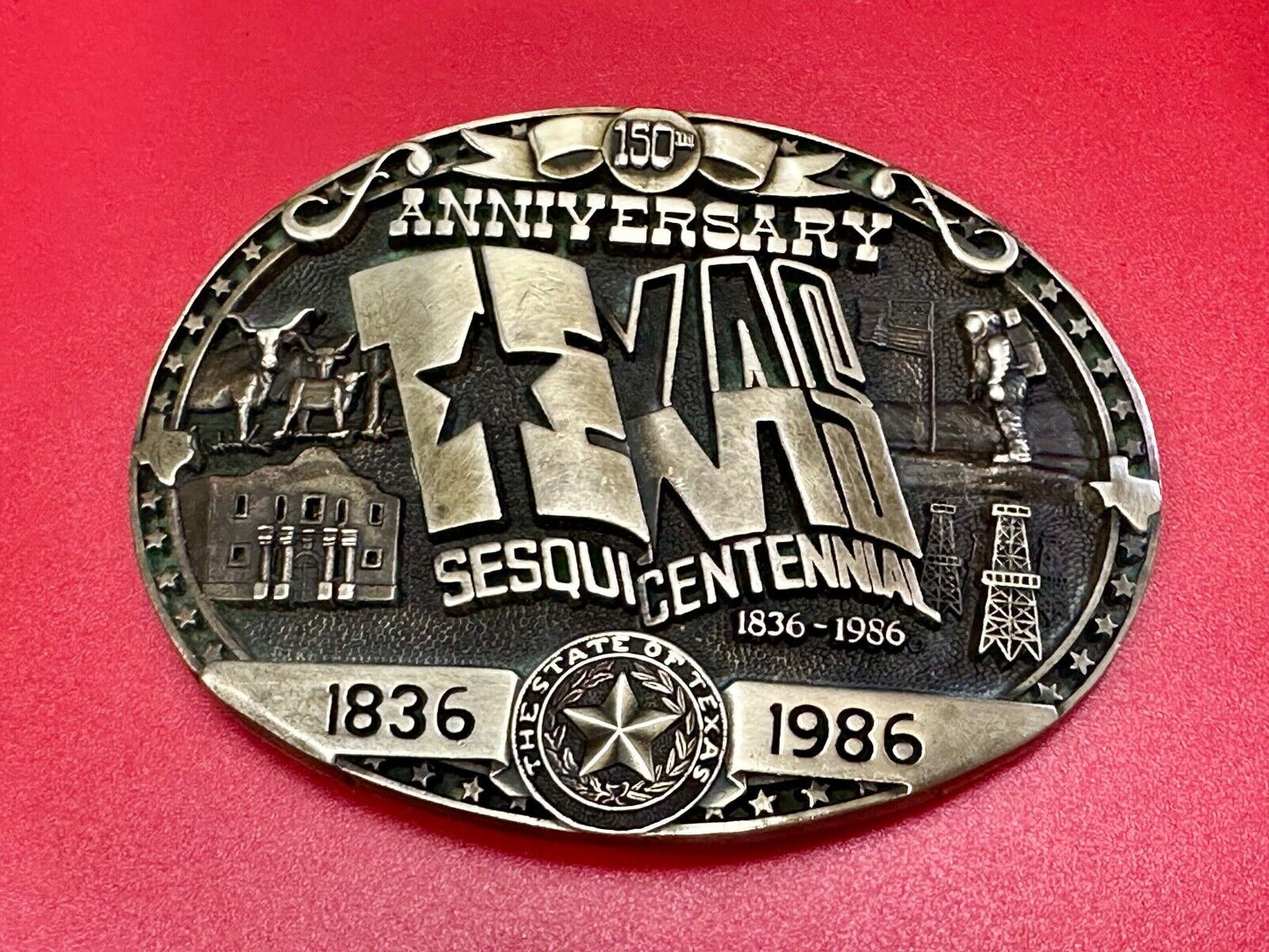 Texas Sesquicentennial 150 year celebration solid brass ADM belt buckle