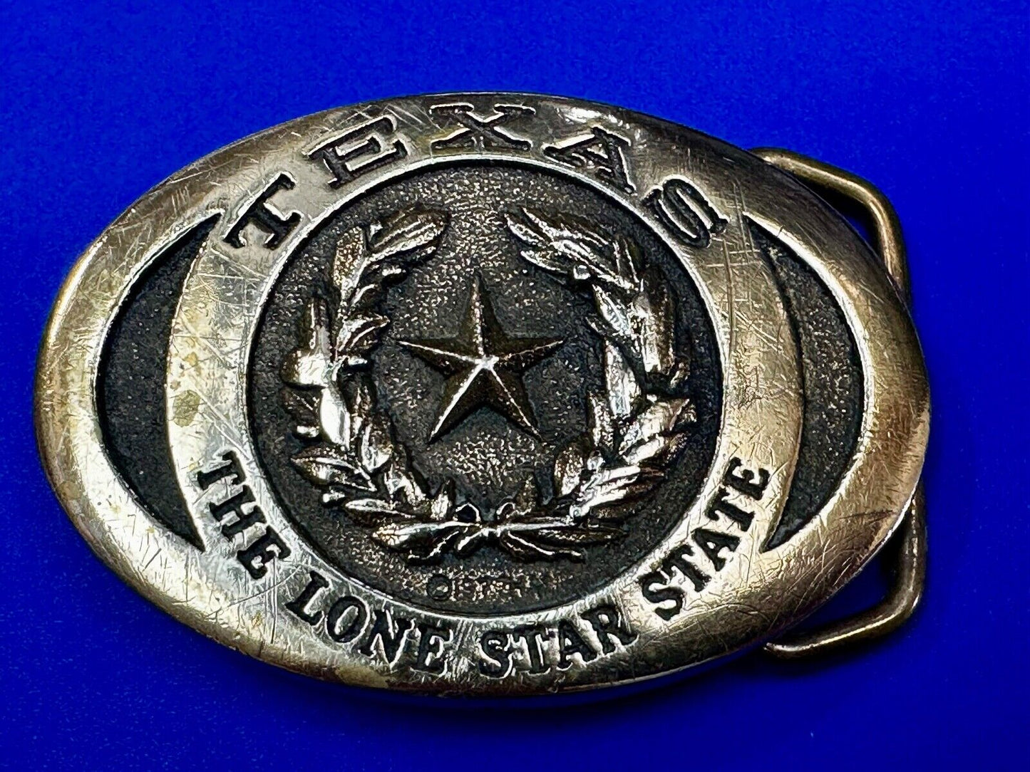 The Great State of Texas Lone Star State Solid Brass 1970s Belt Buckle