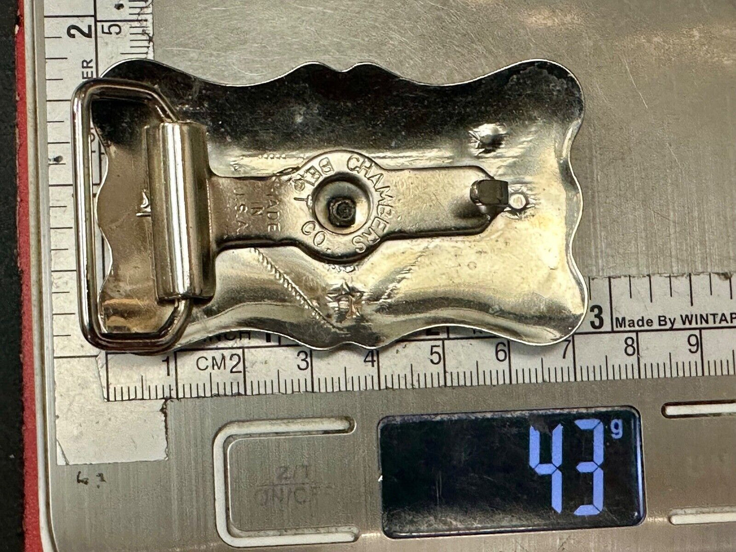 Vintage Chambers Horse head on reflective engraved USA made western Belt Buckle