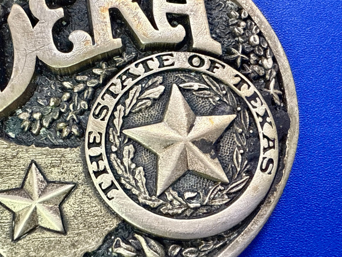 Bandera Texas State Seal , Oil, Star, Longhorn Vtg ADM Solid Brass Belt Buckle