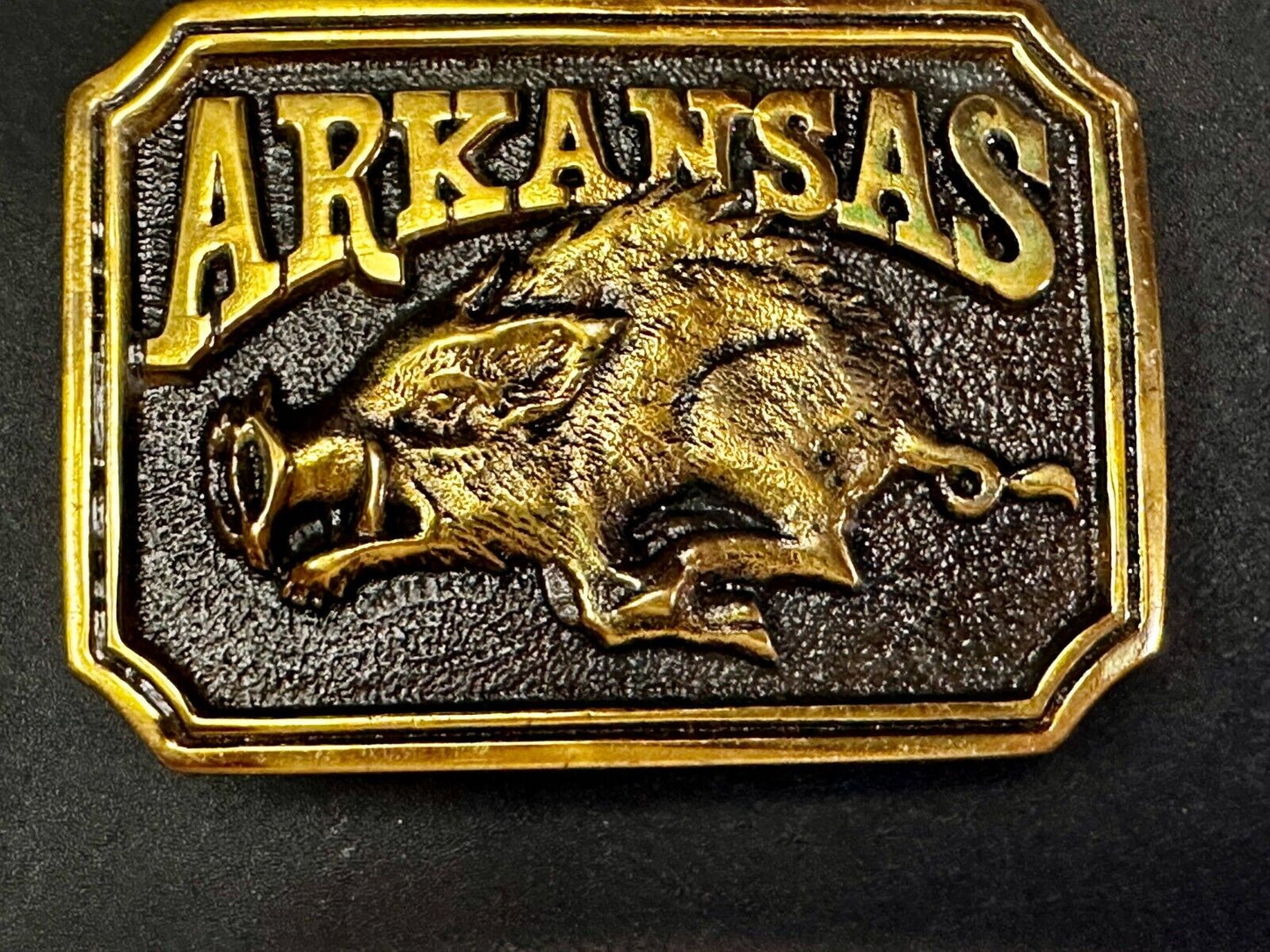 ARKANSAS RAZORBACK Solid Brass Vintage 1977 Belt Buckle Heritage Mint LTD