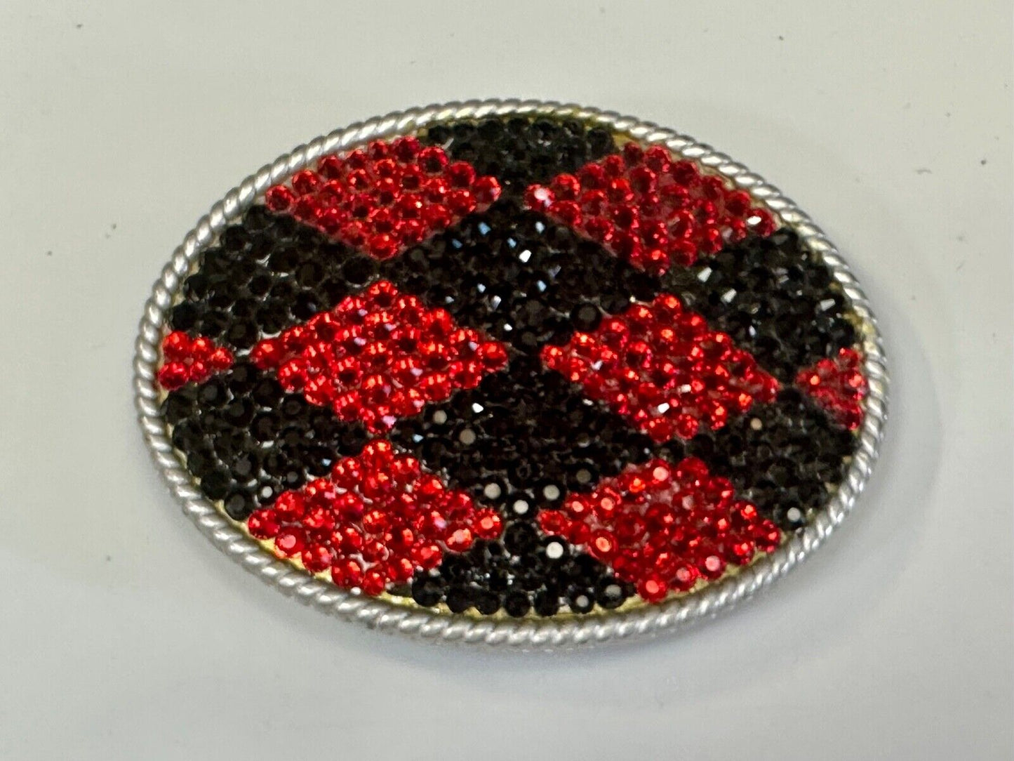 Black & Red rhinestone Checkerboard Diamond Jester 3.75" wide belt buckle